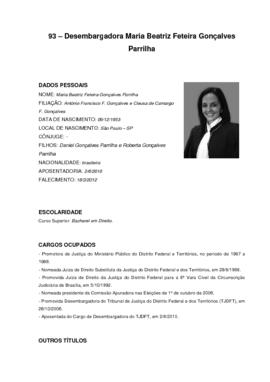 Biografia Desembargadora Maria Beatriz Feteira Gonçalves Parrilha