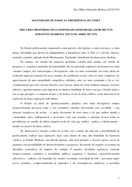 DISCURSO DE POSSE NA PRESIDÊNCIA DO DES. MILTON SEBASTIÃO BARBOSA