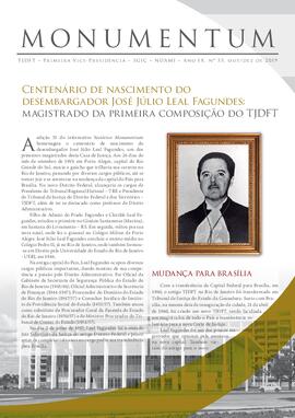 Monumentum - Centenário de nascimento do desembargador José Júlio Leal Fagundes: magistrado da primeira composição do TJDFT